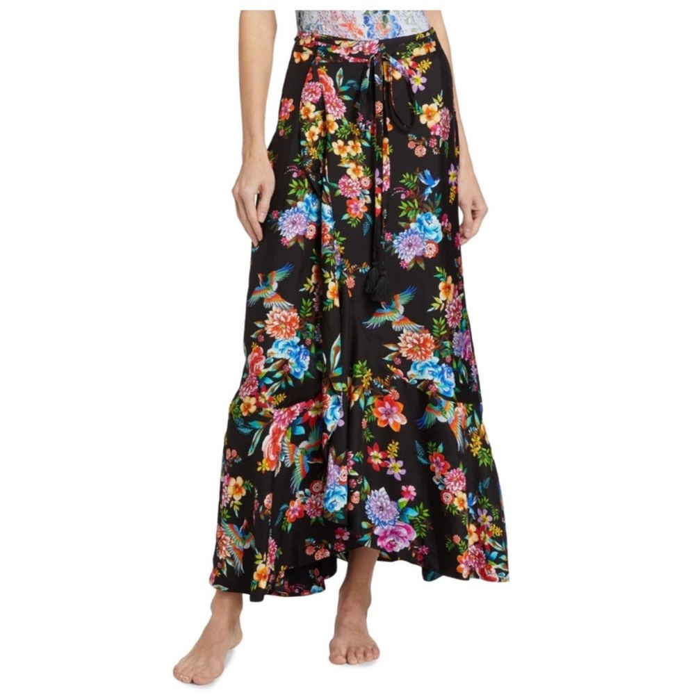 NWT! JOHNNY WAS Women’s LARGE Sognatore Nero Side Tie Pareo Wrap Skirt Maxi CP25
